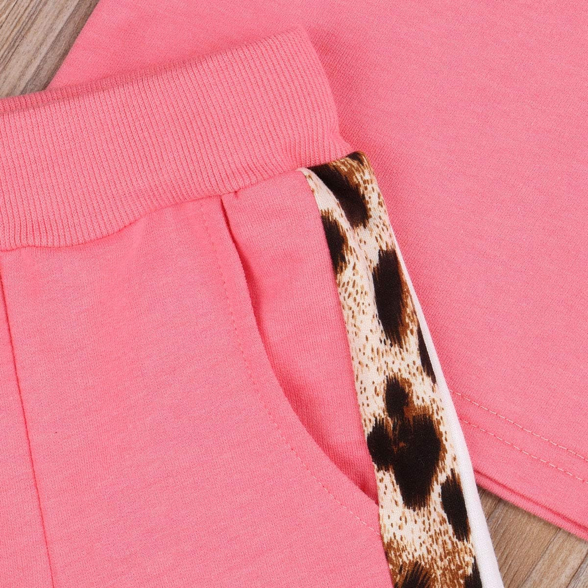 2PC Toddler Baby Girls Fashion Leopard Sweatshirt Tops Striped Long Pants Set Sweatsuit Clothes