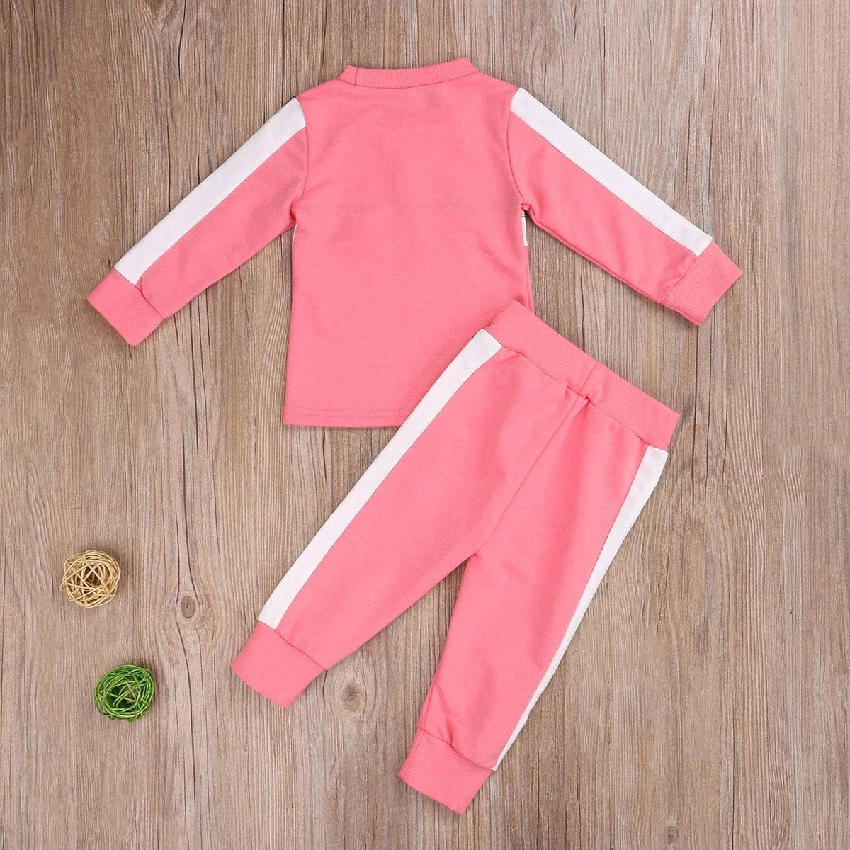 2PC Toddler Baby Girls Fashion Leopard Sweatshirt Tops Striped Long Pants Set Sweatsuit Clothes