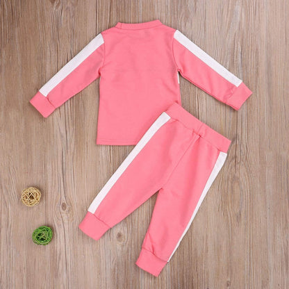2PC Toddler Baby Girls Fashion Leopard Sweatshirt Tops Striped Long Pants Set Sweatsuit Clothes